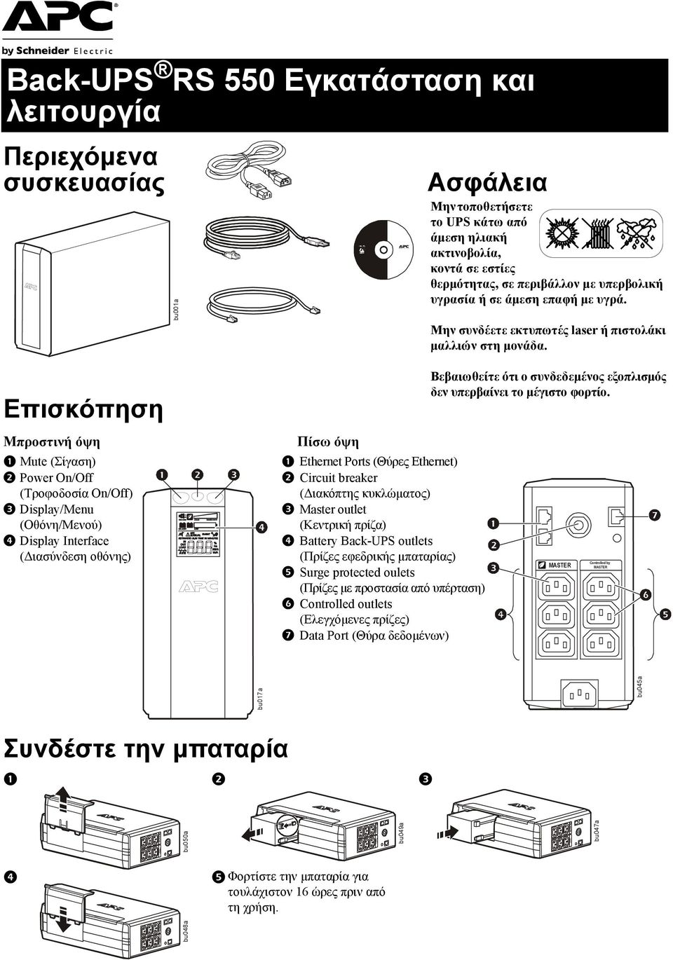 Επισκόπηση Μπροστινή όψη Mute (Σίγαση) Power On/Off (Τροφοδοσία On/Off) Display/Menu (Οθόνη/Μενού) Display Interface ( ιασύνδεση οθόνης) Πίσω όψη Ethernet Ports (Θύρες Ethernet) Circuit breaker (