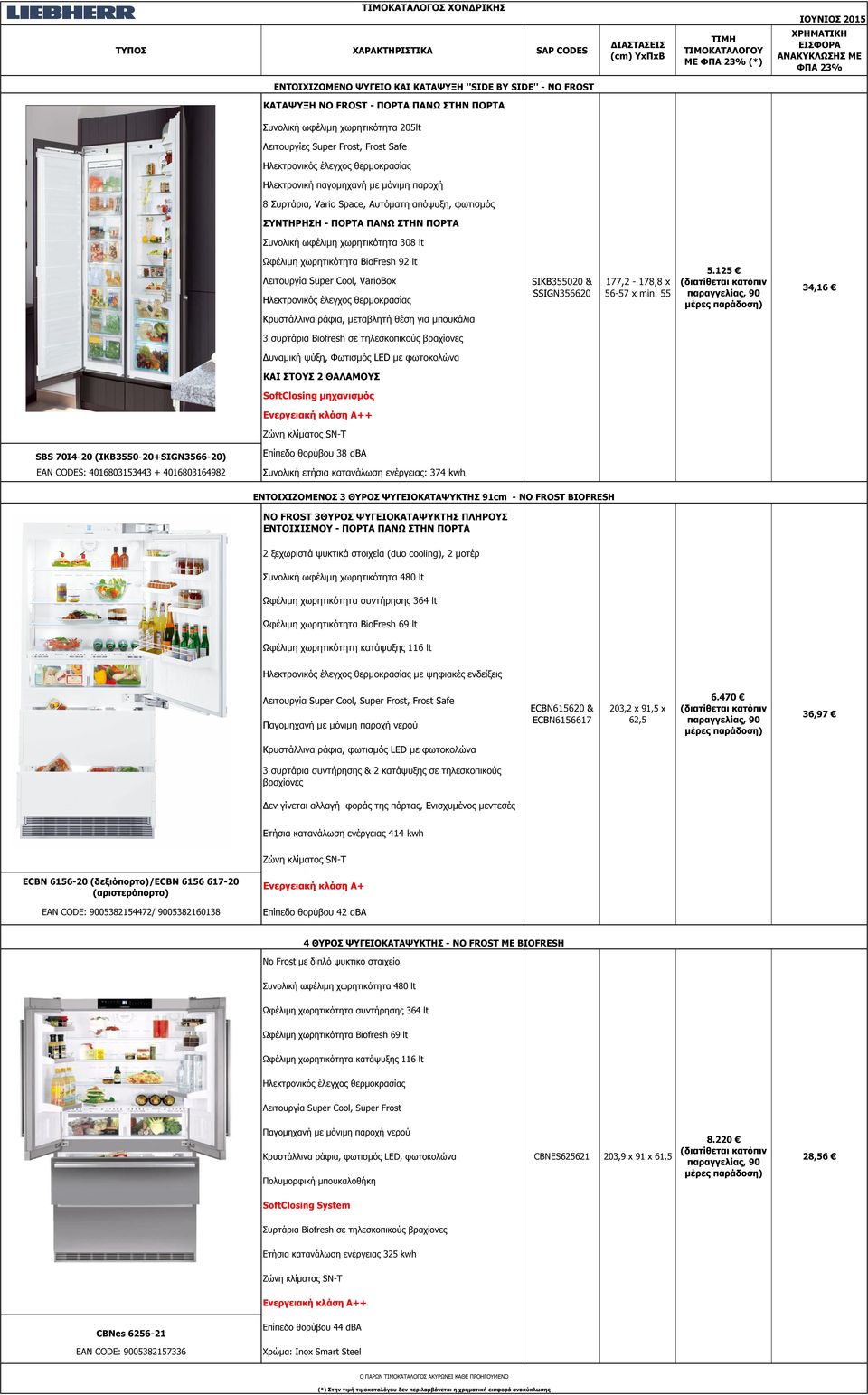 BioFresh 92 lt Λειτουργία Super Cool, VarioBox SIKB355020 & SSIGN356620 177,2-178,8 x 56-57 x min. 55 5.