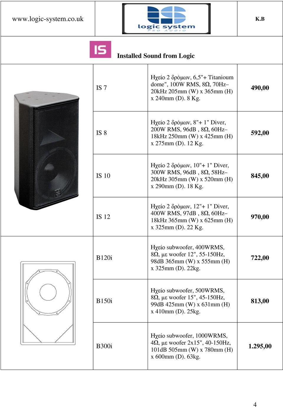 592,00 IS 10 Ηχείο 2 δρόμων, 10"+ 1" Diver, 300W RMS, 96dB, 8Ω, 58Hz 20kHz 305mm (W) x 520mm (H) x 290mm (D). 18 Kg.