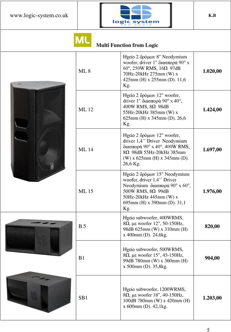 Ηχείο 2 δρόμων 12" woofer, driver 1" διασπορά 90 x 40, 400W RMS, 8Ω 98dB 55Hz-20kHz 385mm (W) x 625mm (H) x 345mm (D). 26,6 Kg.