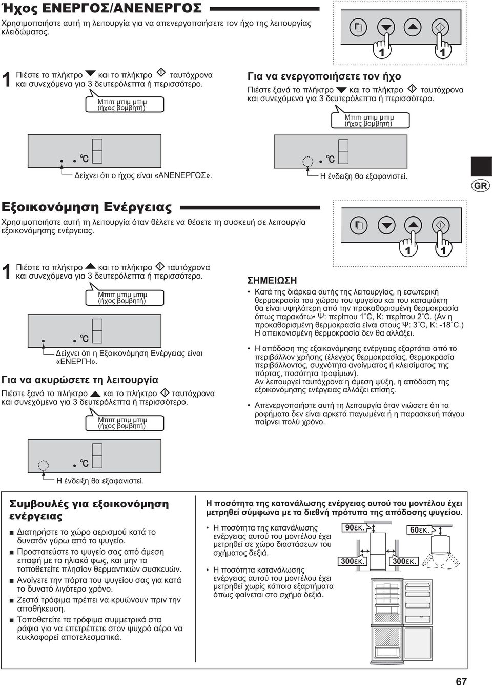 Μπιπ μπιμ μπιμ (ήχος βομβητή) Για να ενεργοποιήσετε τον ήχο ξανά  Μπιπ μπιμ μπιμ (ήχος βομβητή) Δείχνει ότι ο ήχος είναι «ΑΝΕΝΕΡΓΟΣ». Η ένδειξη θα εξαφανιστεί.