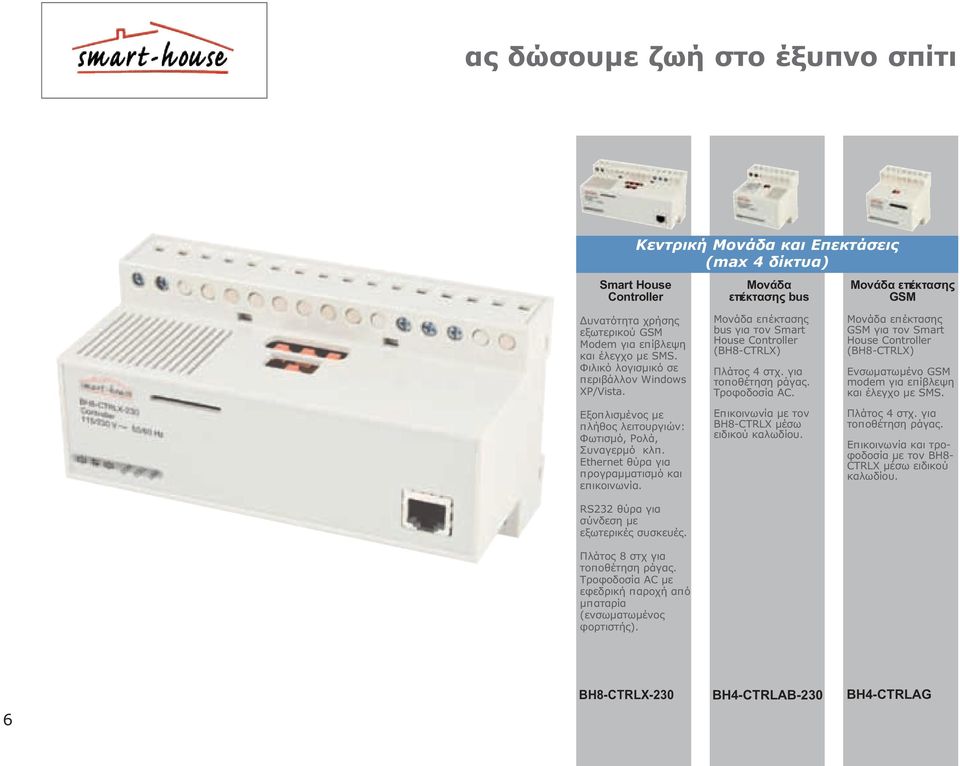 RS232 θύρα για σύνδεση µε εξωτερικές συσκευές. Πλάτος 8 στχ για τοποθέτηση ράγας. Τροφοδοσία AC µε εφεδρική παροχή από µπαταρία (ενσωµατωµένος φορτιστής).