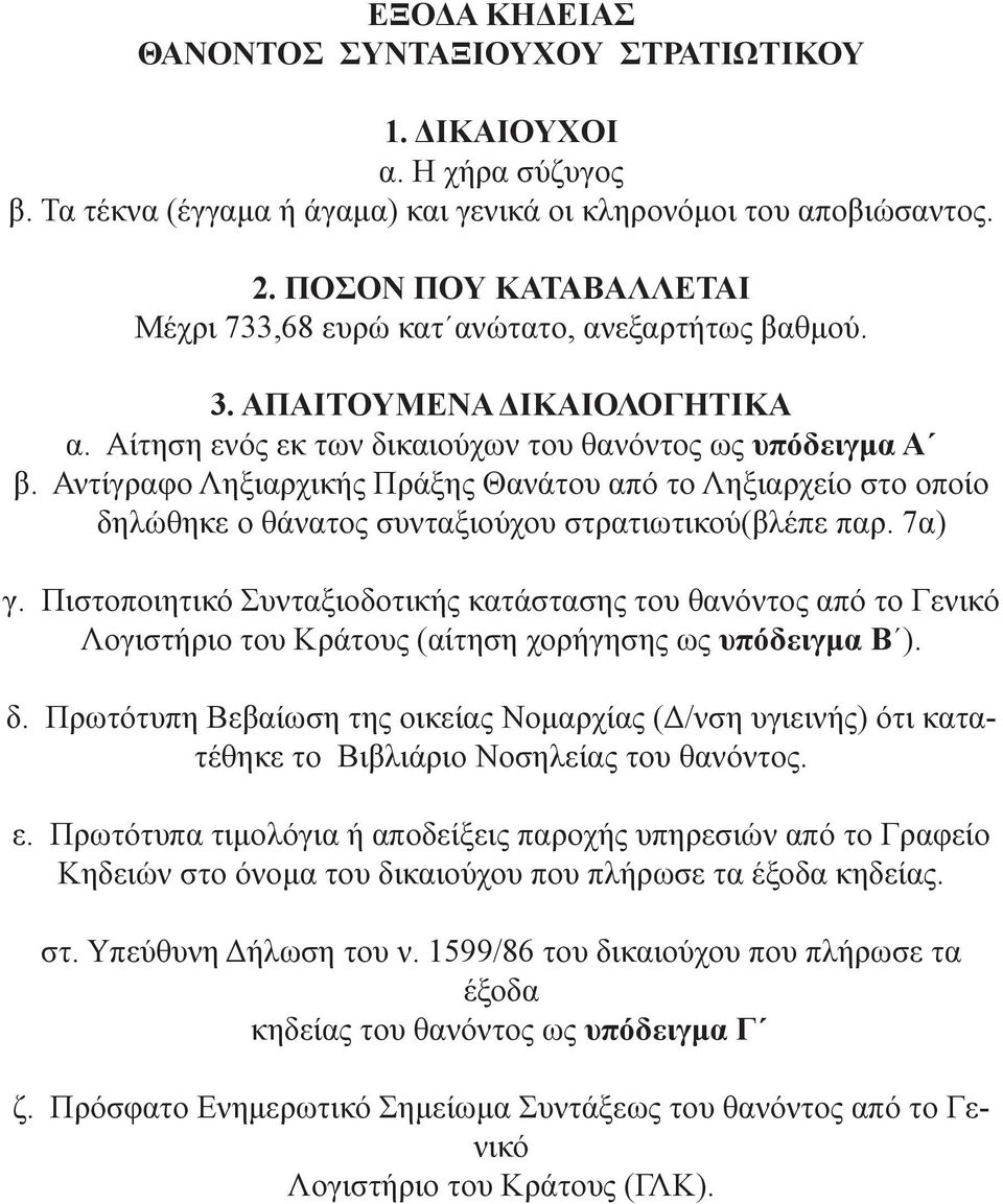 Αντίγραφο Ληξιαρχικής Πράξης Θανάτου από το Ληξιαρχείο στο οποίο δηλώθηκε ο θάνατος συνταξιούχου στρατιωτικού(βλέπε παρ. 7α) γ.