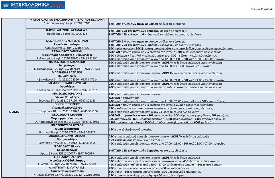 ΑΓΓΕΛΟΓΛΟΤ ΔΕΠΟΙΝΑ Λ. Λαμπριανίδθ 14 τθλ: 25210 57181 ΕΚΠΣΩΗ 5% επί των τιμϊν Δθμοςίου ςε όλεσ τισ εξετάςεισ ΙΑΣΡΙΚΗ ΔΙΑΓΝΩΗ ΔΡΑΜΑ Α.Ε. Ρροφςςθσ 26 τθλ: 25210 22423 ΕΚΠΣΩΗ 15% επί των τιμϊν Δθμοςίου