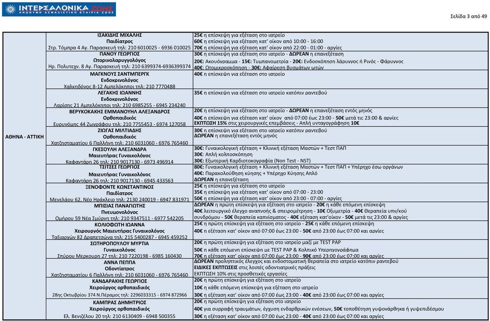 : Ακουόγραμμα - 15 : Τυμπανομετρία - 20 : Ενδοςκόπθςθ λάρυγγοσ ι ινόσ - Φάρυγγοσ Θρ. Ρολυτεχν. 8 Αγ.