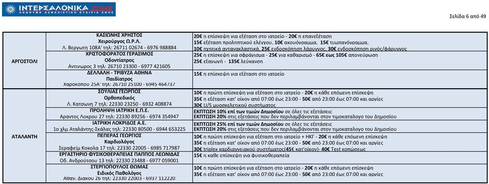 εωσ 105 απονεφρωςθ ΑΡΓΟΣΟΛΙ Οδοντίατροσ 25 εξαγωγι - 135 λεφκανςθ Αντινωροσ 3 τθλ: 26710 23300-6977 421605 ΔΕΛΛΑΛΗ - ΣΡΙΒΤΖΑ ΑΘΗΝΑ 15 θ επίςκεψθ για εξζταςθ ςτο ιατρείο Χαροκόπου 25Α' τθλ: 26710