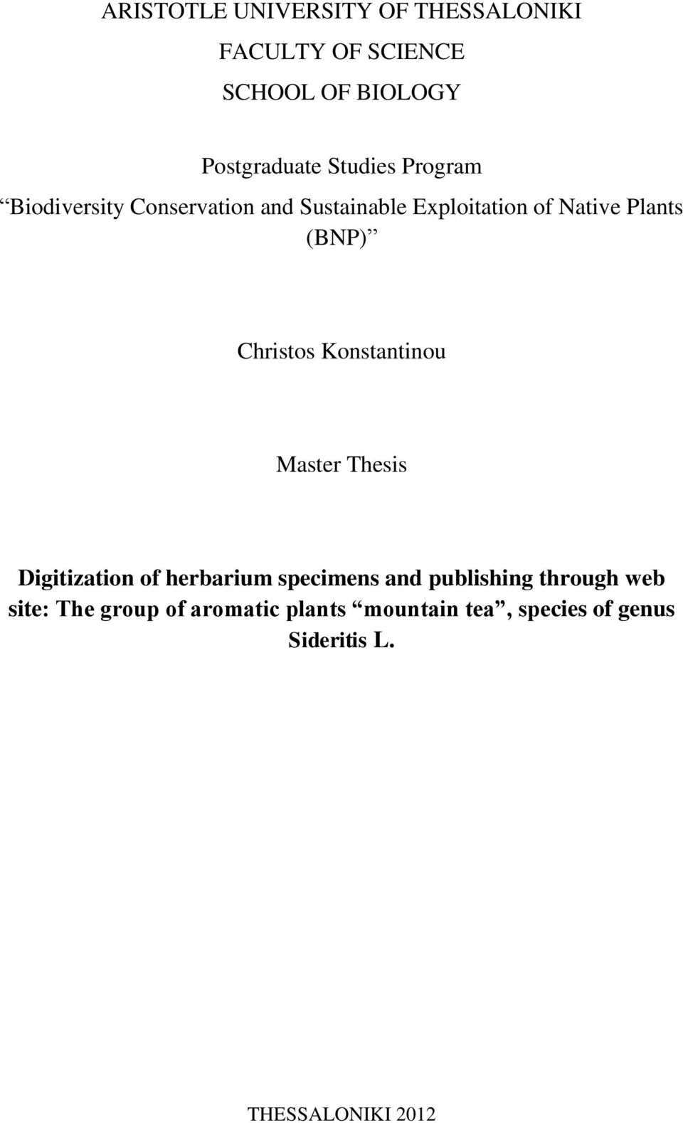 Christos Konstantinou Master Thesis Digitization of herbarium specimens and publishing