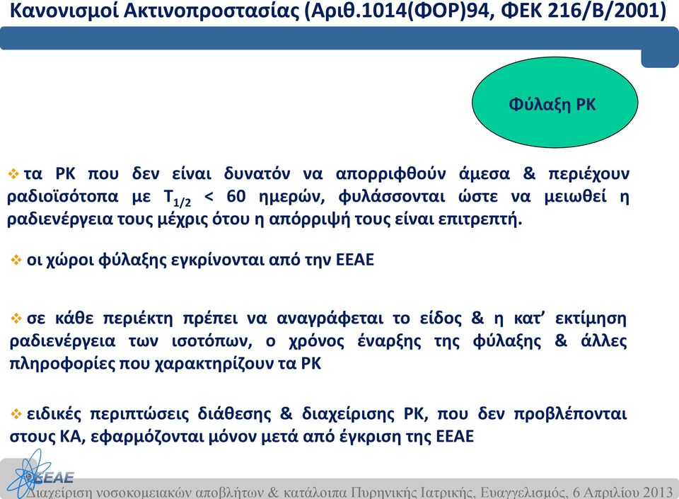 ώστε να μειωθεί η ραδιενέργεια τους μέχρις ότου η απόρριψή τους είναι επιτρεπτή.