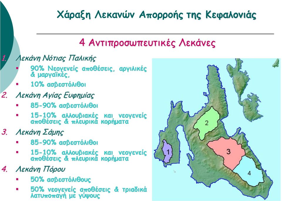 Λεκάνη Αγίας Ευφηµίας 85-90% ασβεστόλιθοι 15-10% 10% αλλουβιακές και νεογενείς αποθέσεις & πλευρικά κορήµατα 3.