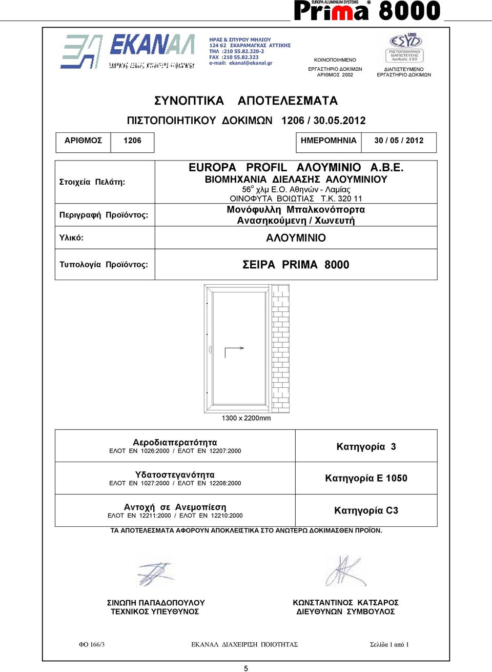 2012 ΑΡΙΘΜΟΣ 1206 ΗΜΕΡΟΜΗΝΙΑ 30 / 05 / 2012 Στοιχεία Πελάτη: Περιγραφή Προϊόντος: Υλικό: EUROPA PROFIL ΑΛΟΥΜΙΝΙΟ Α.Β.Ε. ΒΙΟΜΗΧΑΝΙΑ ΙΕΛΑΣΗΣ ΑΛΟΥΜΙΝΙΟΥ 56 ο χλµ Ε.Ο. Αθηνών - Λαµίας ΟΙΝΟΦΥΤΑ ΒΟΙΩΤΙΑΣ Τ.