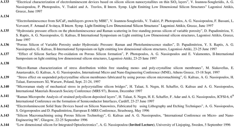 Ioannou-Sougleridis, V. Tsakiri, P. Photopoulos, A. G. Nassiopoulou, F. Bassani, L. Vervoort, F. Arnaud d Avitaya, IΙ Intern. Symp.