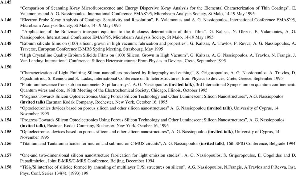 Nassiopoulos, International Conference EMAS 95, Microbeam Analysis Society, St Malo, 14-19 May 1995 A.