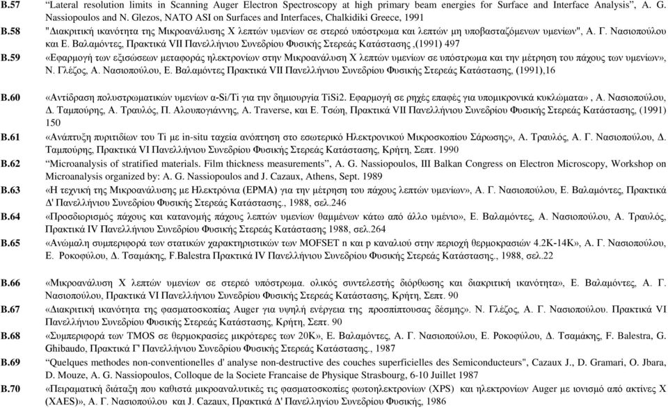 Νασιοπούλου και Ε. Βαλαμόντες, Πρακτικά VII Πανελλήνιου Συνεδρίου Φυσικής Στερεάς Κατάστασης,(1991) 497 B.