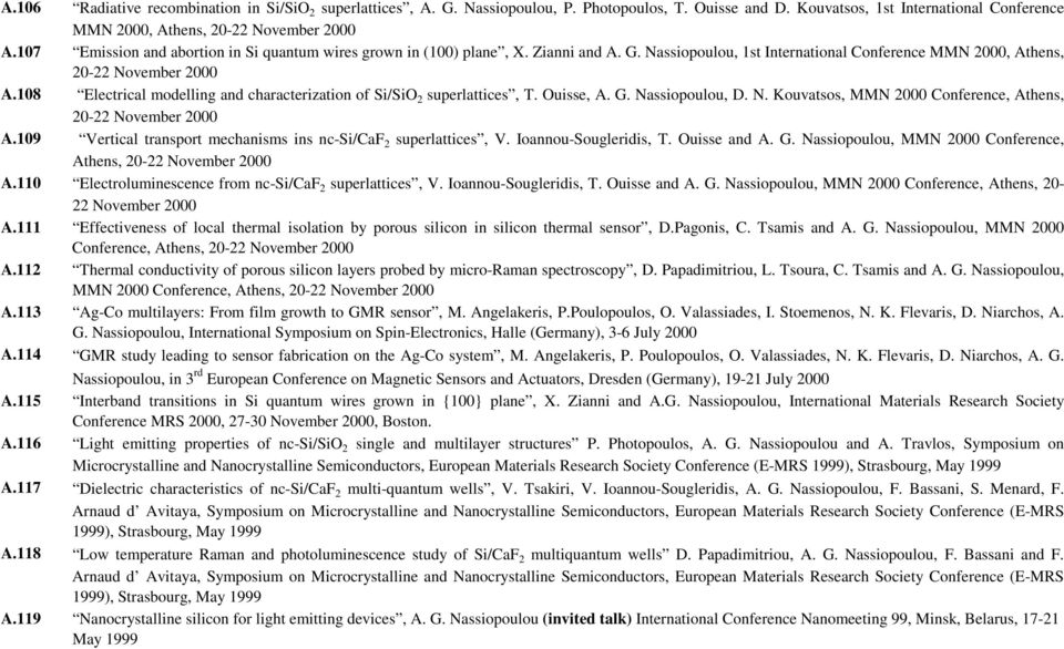 108 Electrical modelling and characterization of Si/SiO 2 superlattices, T. Ouisse, A. G. Nassiopoulou, D. N. Kouvatsos, MMN 2000 Conference, Athens, 20-22 November 2000 A.