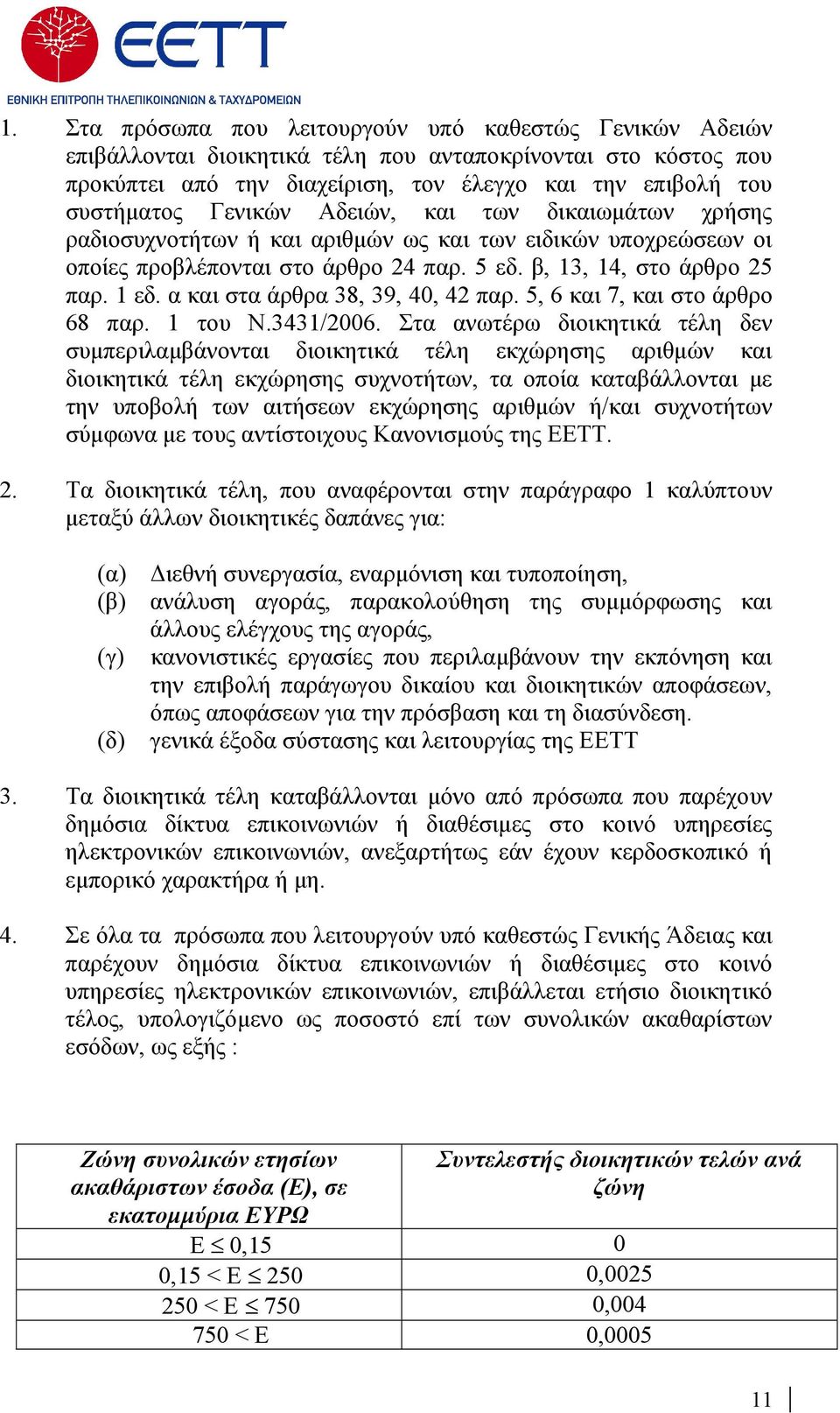 α και στα άρθρα 38, 39, 40, 42 παρ. 5, 6 και 7, και στο άρθρο 68 παρ. 1 του Ν.3431/2006.