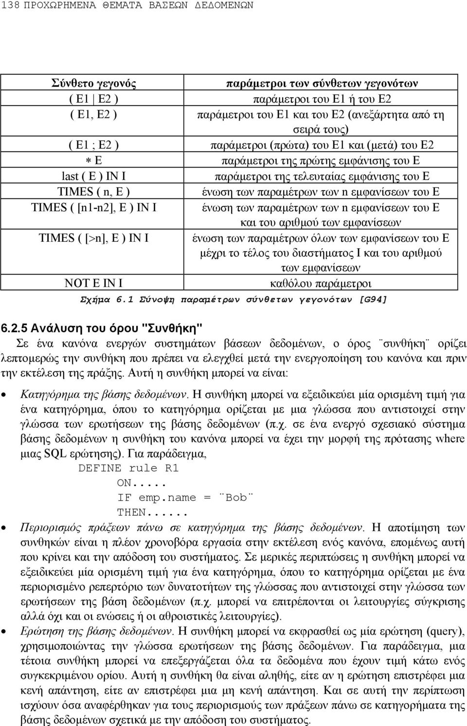 εµφανίσεων του E TIMES ( [n1-n2], E ) IN I ένωση των παραµέτρων των n εµφανίσεων του Ε και του αριθµού των εµφανίσεων TIMES ( [>n], E ) IN I ένωση των παραµέτρων όλων των εµφανίσεων του Ε µέχρι το