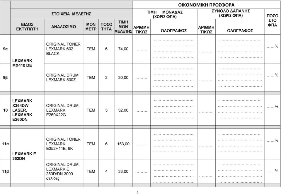 ......... 10 X364DW LASER, E260DN ORIGINAL DRUM, E260X22G ΤΕΜ 5 32,00.