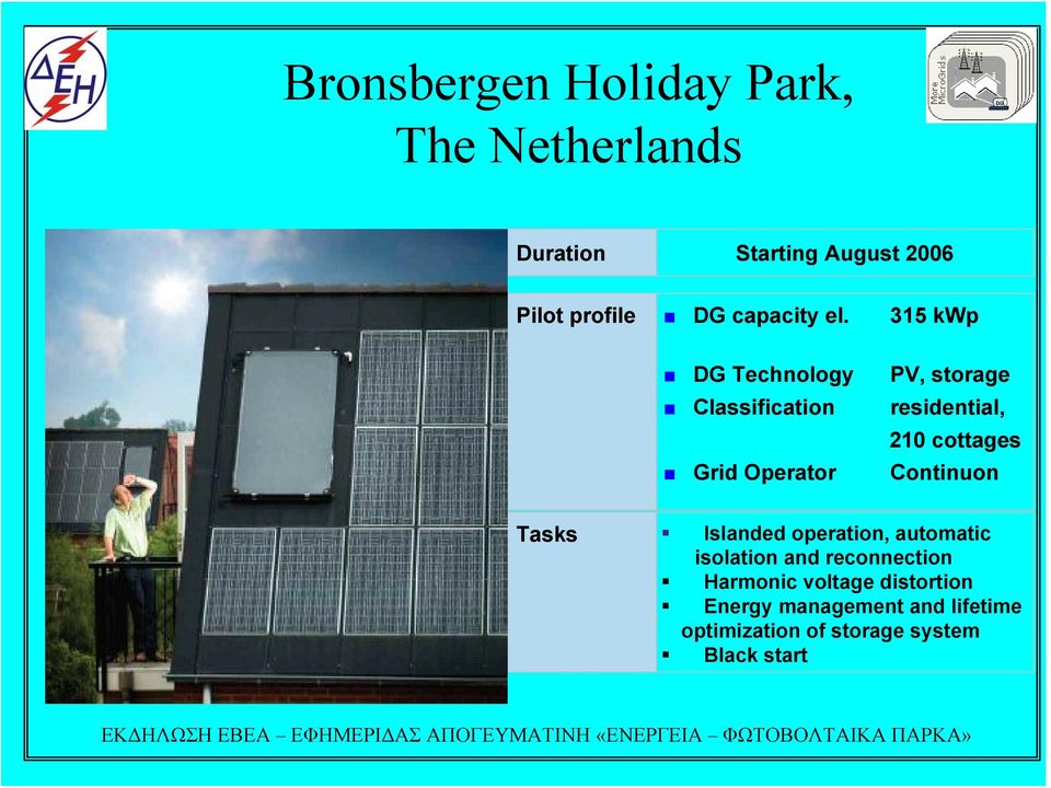 315 kwp DG Technology PV, storage Classification residential, 210 cottages Grid Operator