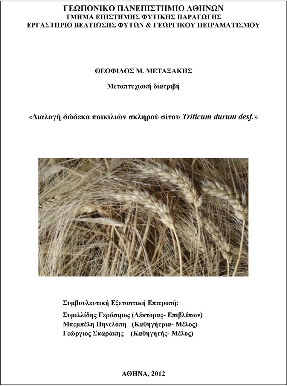 ΜΕΤΑΞΑΚΗΣ Μεταπτυχιακή διατριβή «Διαλογή δώδεκα ποικιλιών σκληρού σίτου Triticum durum desf.