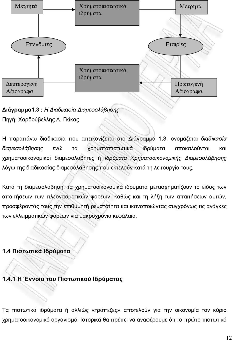 ονομάζεται διαδικασία διαμεσολάβησης ενώ τα χρηματοπιστωτικά ιδρύματα αποκαλούνται και χρηματοοικονομικοί διαμεσολαβητές ή Ιδρύματα Χρηματοοικονομικής Διαμεσολάβησης λόγω της διαδικασίας