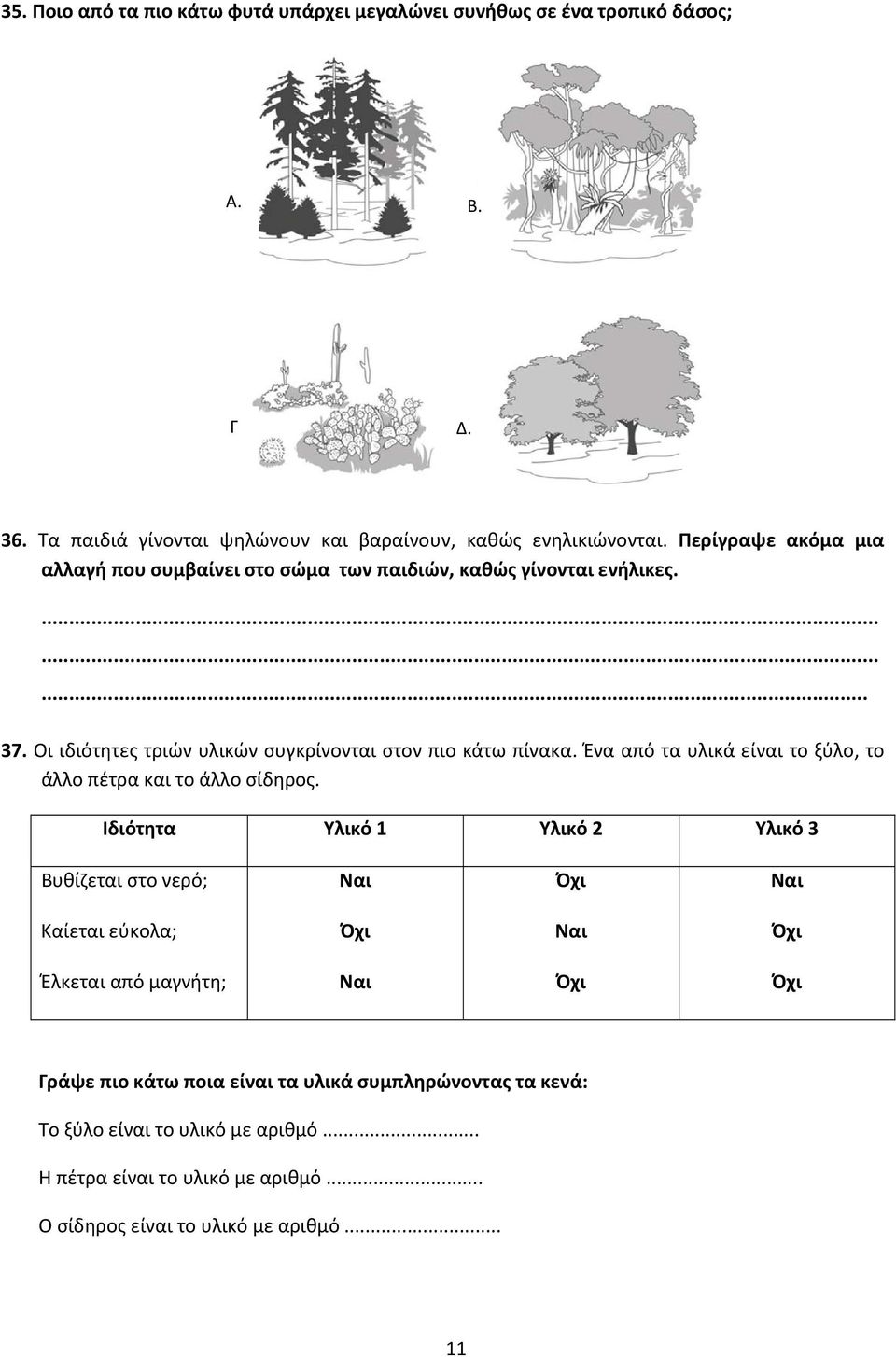 Ένα από τα υλικά είναι το ξύλο, το άλλο πέτρα και το άλλο σίδηρος.