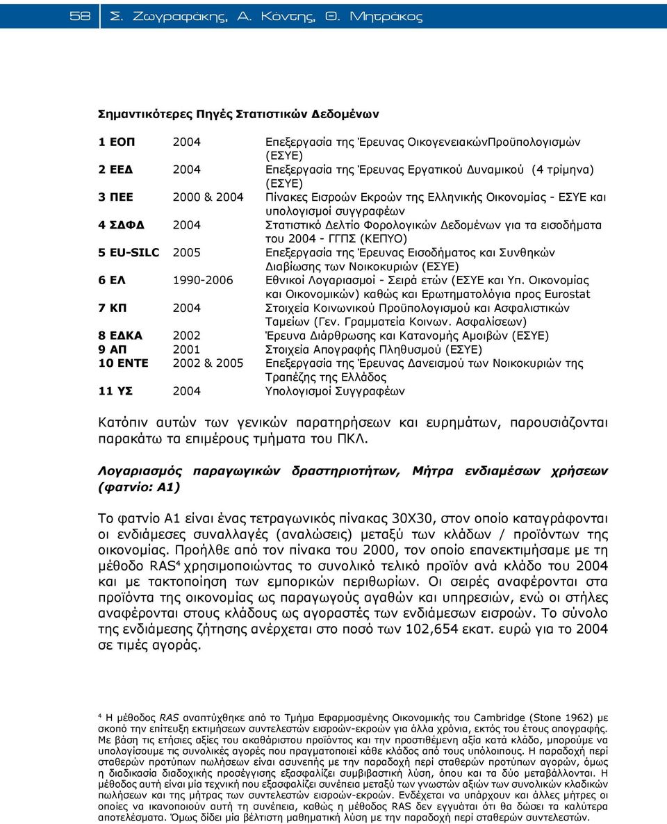 ΠΕΕ 2000 & 2004 Πίνακες Εισροών Εκροών της Ελληνικής Οικονομίας - ΕΣΥΕ και υπολογισμοί συγγραφέων 4 ΣΔΦΔ 2004 Στατιστικό Δελτίο Φορολογικών Δεδομένων για τα εισοδήματα του 2004 - ΓΓΠΣ (ΚΕΠΥΟ) 5