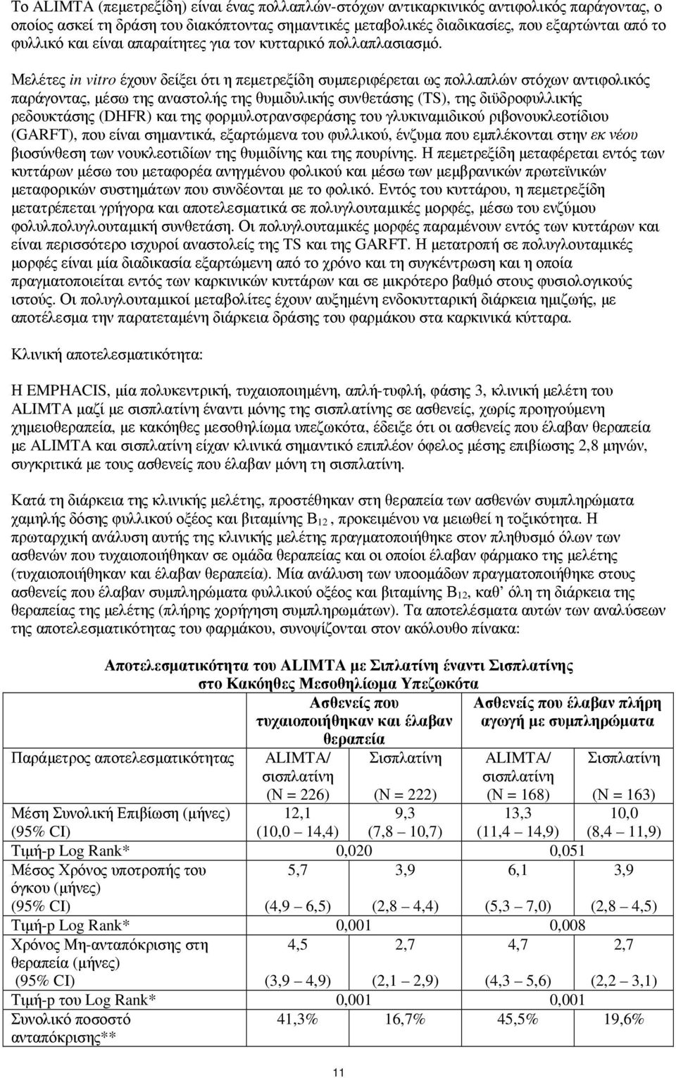 Μελέτες in vitro έχουν δείξει ότι η πεµετρεξίδη συµπεριφέρεται ως πολλαπλών στόχων αντιφολικός παράγοντας, µέσω της αναστολής της θυµιδυλικής συνθετάσης (TS), της διϋδροφυλλικής ρεδουκτάσης (DHFR)