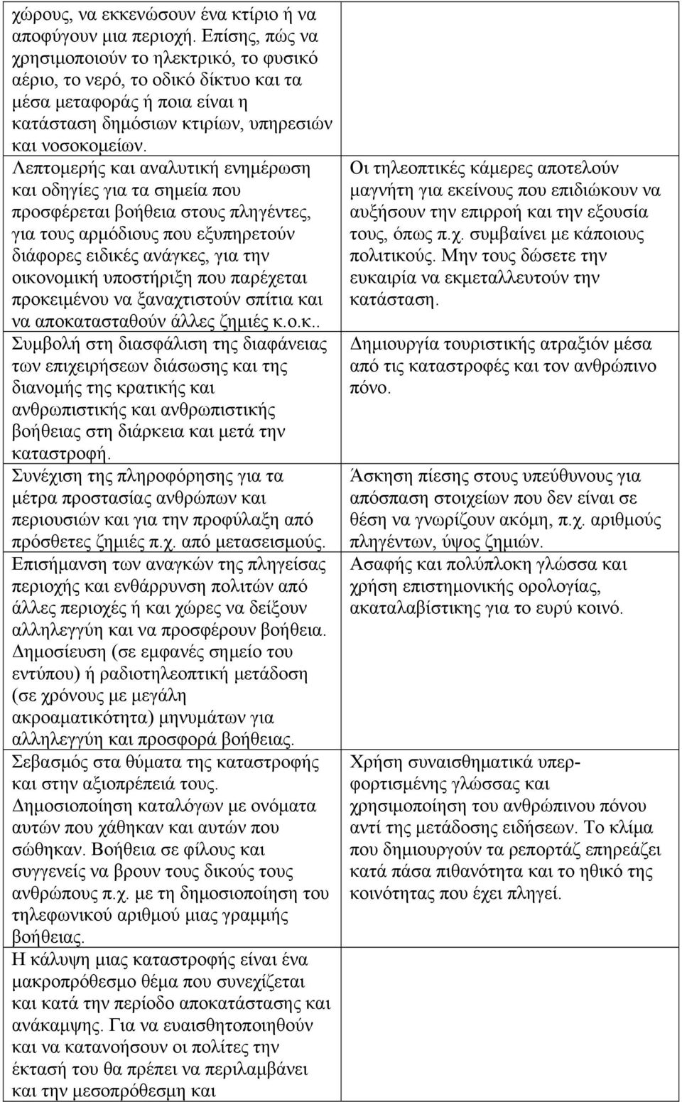 Λεπτομερής και αναλυτική ενημέρωση και οδηγίες για τα σημεία που προσφέρεται βοήθεια στους πληγέντες, για τους αρμόδιους που εξυπηρετούν διάφορες ειδικές ανάγκες, για την οικονομική υποστήριξη που