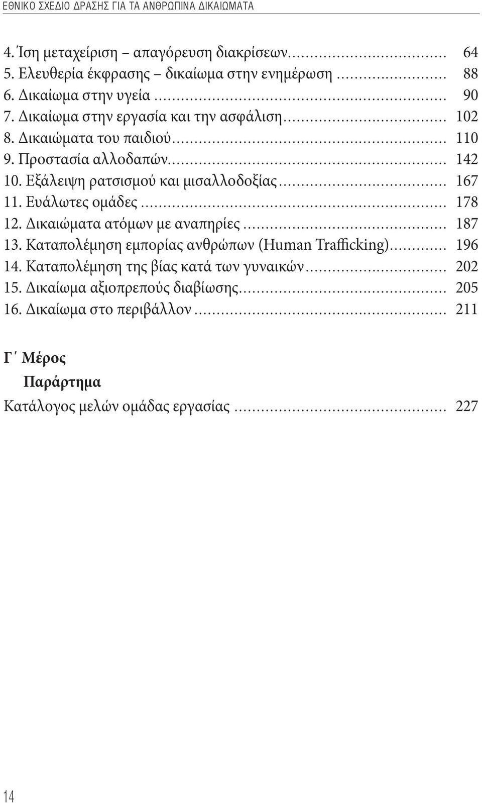 Εξάλειψη ρατσισμού και μισαλλοδοξίας... 167 11. Ευάλωτες ομάδες... 178 12. Δικαιώματα ατόμων με αναπηρίες... 187 13.