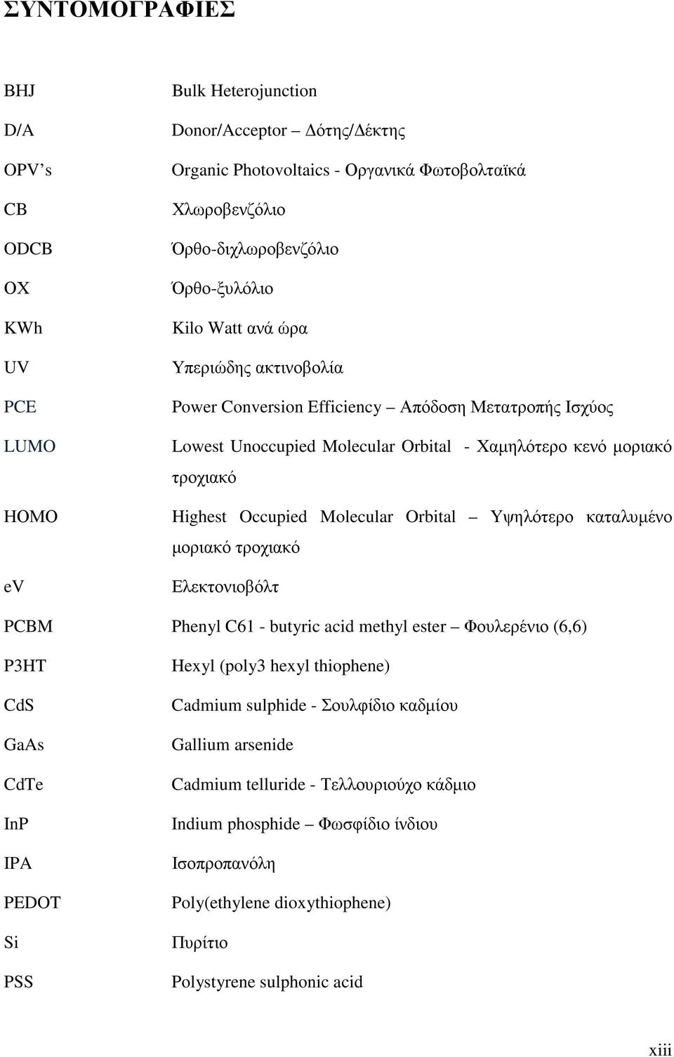 Molecular Orbital Υψηλότερο καταλυµένο µοριακό τροχιακό Ελεκτονιοβόλτ PCBM Phenyl C61 - butyric acid methyl ester Φουλερένιο (6,6) P3HT CdS GaAs CdTe InP IPA PEDOT Si PSS Hexyl (poly3 hexyl