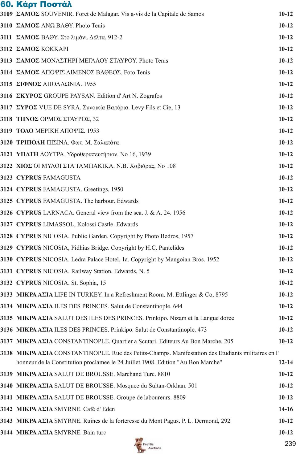 1955 10-12 3116 ΣΚΥΡΟΣ GROUPE PAYSAN. Edition d' Art N. Zografos 10-12 3117 ΣΥΡΟΣ VUE DE SYRA. Συνοικία Βαπόρια. Levy Fils et Cie, 13 10-12 3118 ΤΗΝΟΣ ΟΡΜΟΣ ΣΤΑΥΡΟΣ, 32 10-12 3119 ΤΟΛΟ ΜΕΡΙΚΗ ΑΠΟΨΙΣ.