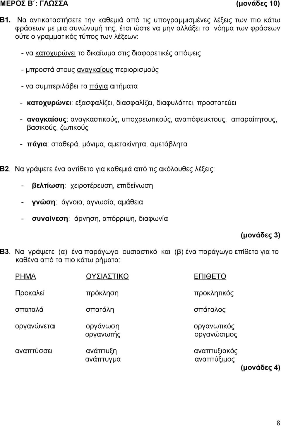 κατοχυρώνει το δικαίωμα στις διαφορετικές απόψεις - μπροστά στους αναγκαίους περιορισμούς - να συμπεριλάβει τα πάγια αιτήματα - κατοχυρώνει: εξασφαλίζει, διασφαλίζει, διαφυλάττει, προστατεύει -