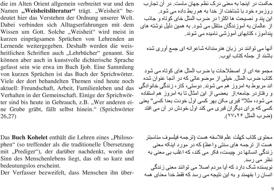 Deshalb werden die weisheitlichen Schriften auch Lehrbücher genannt. Sie können aber auch in kunstvolle dichterische Sprache gefasst sein wie etwa im Buch Ijob.