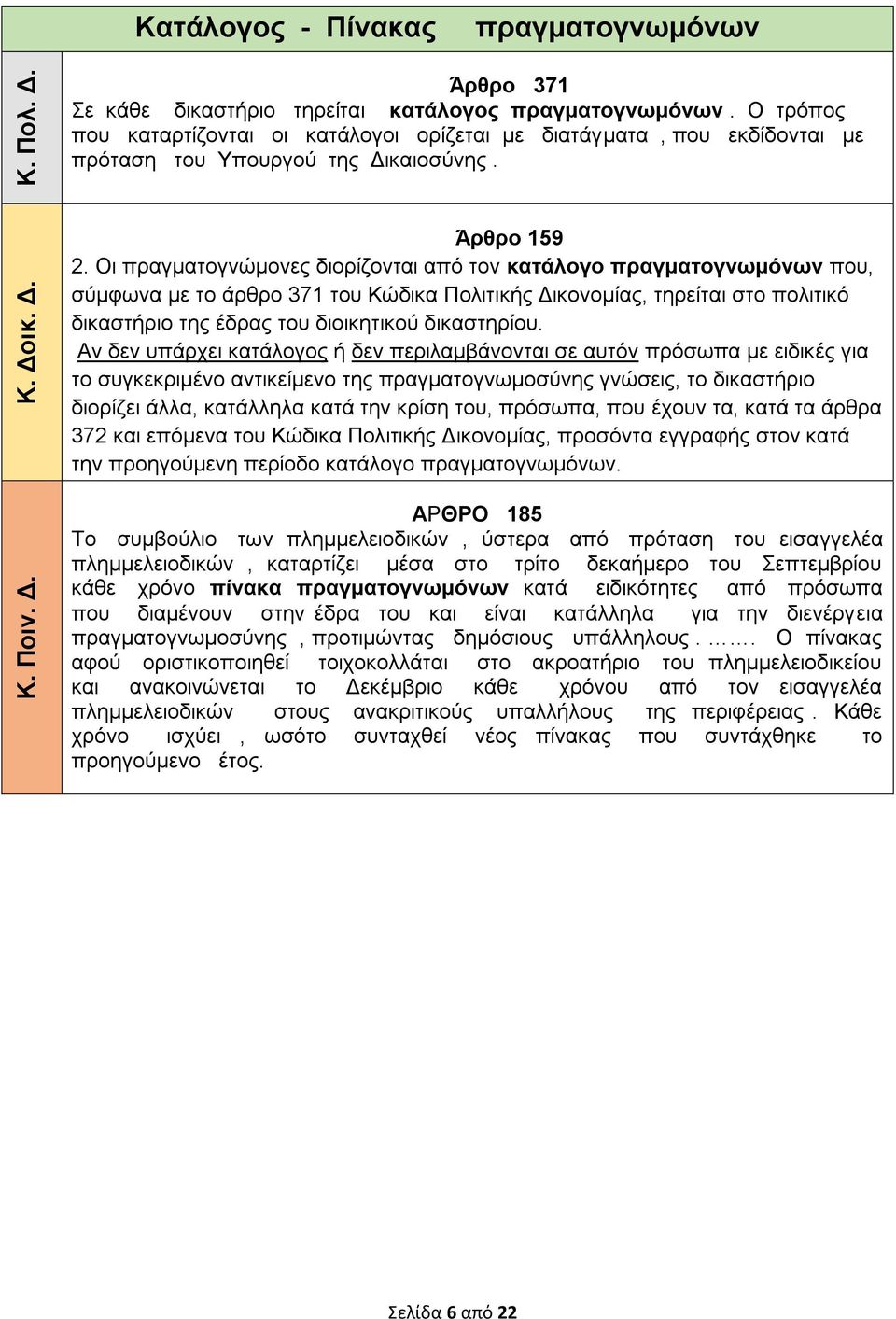 Οι πραγματογνώμονες διορίζονται από τον κατάλογο πραγματογνωμόνων που, σύμφωνα με το άρθρο 371 του Κώδικα Πολιτικής Δικονομίας, τηρείται στο πολιτικό δικαστήριο της έδρας του διοικητικού δικαστηρίου.