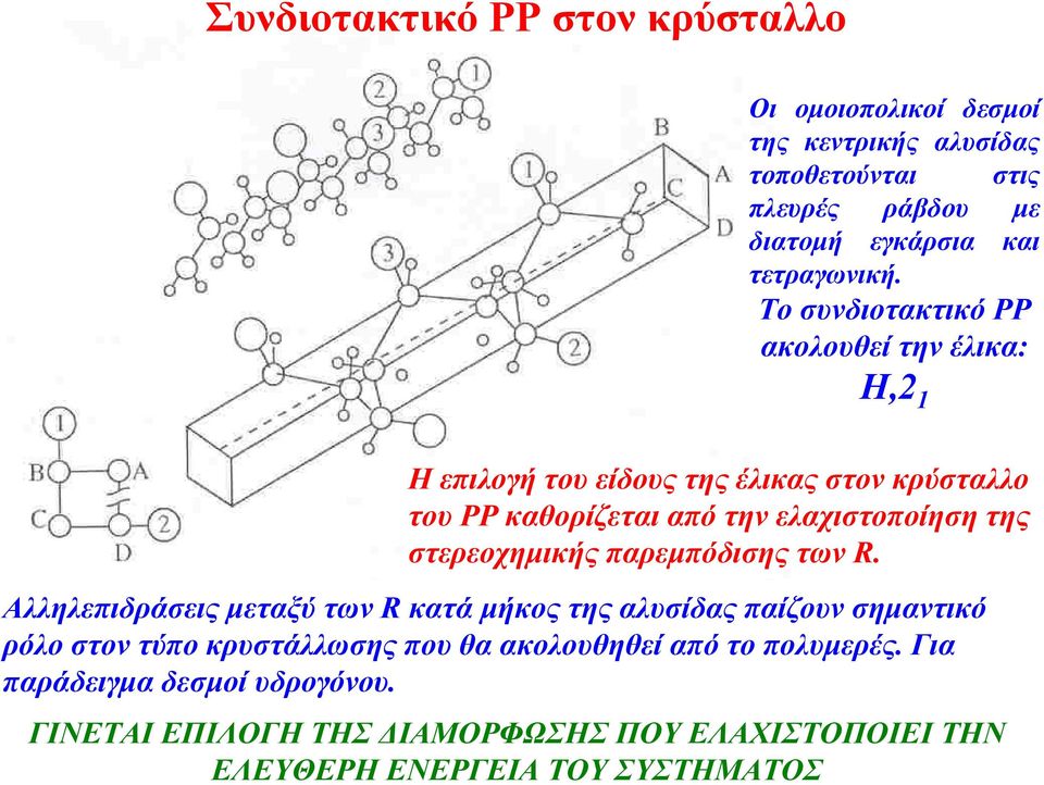 Το συνδιοτακτικό PP ακολουθεί την έλικα: Η,2 1 Η επιλογή του είδους της έλικας στον κρύσταλλο του PP καθορίζεται από την ελαχιστοποίηση της