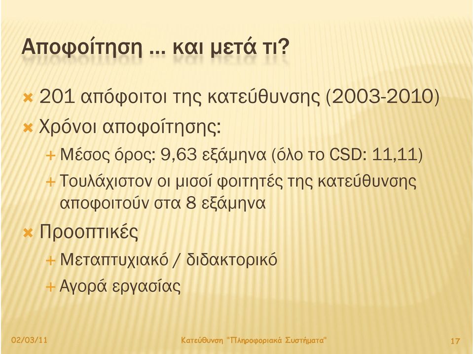 όρος: 9 9,63 63 εξάμηνα (όλο το CSD: 11 11,11) 11) Τουλάχιστον οι