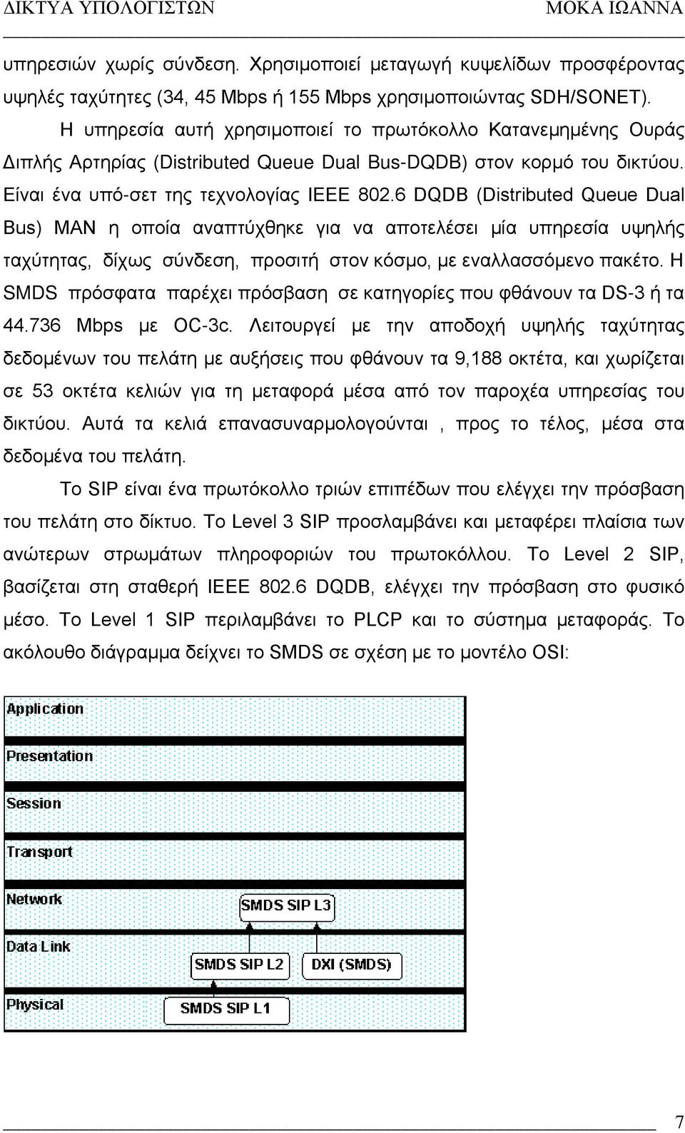 6 DQDB (Distributed Queue Dual Bus) MAN η οποία αναπτύχθηκε για να αποτελέσει µία υπηρεσία υψηλής ταχύτητας, δίχως σύνδεση, προσιτή στον κόσµο, µε εναλλασσόµενο πακέτο.