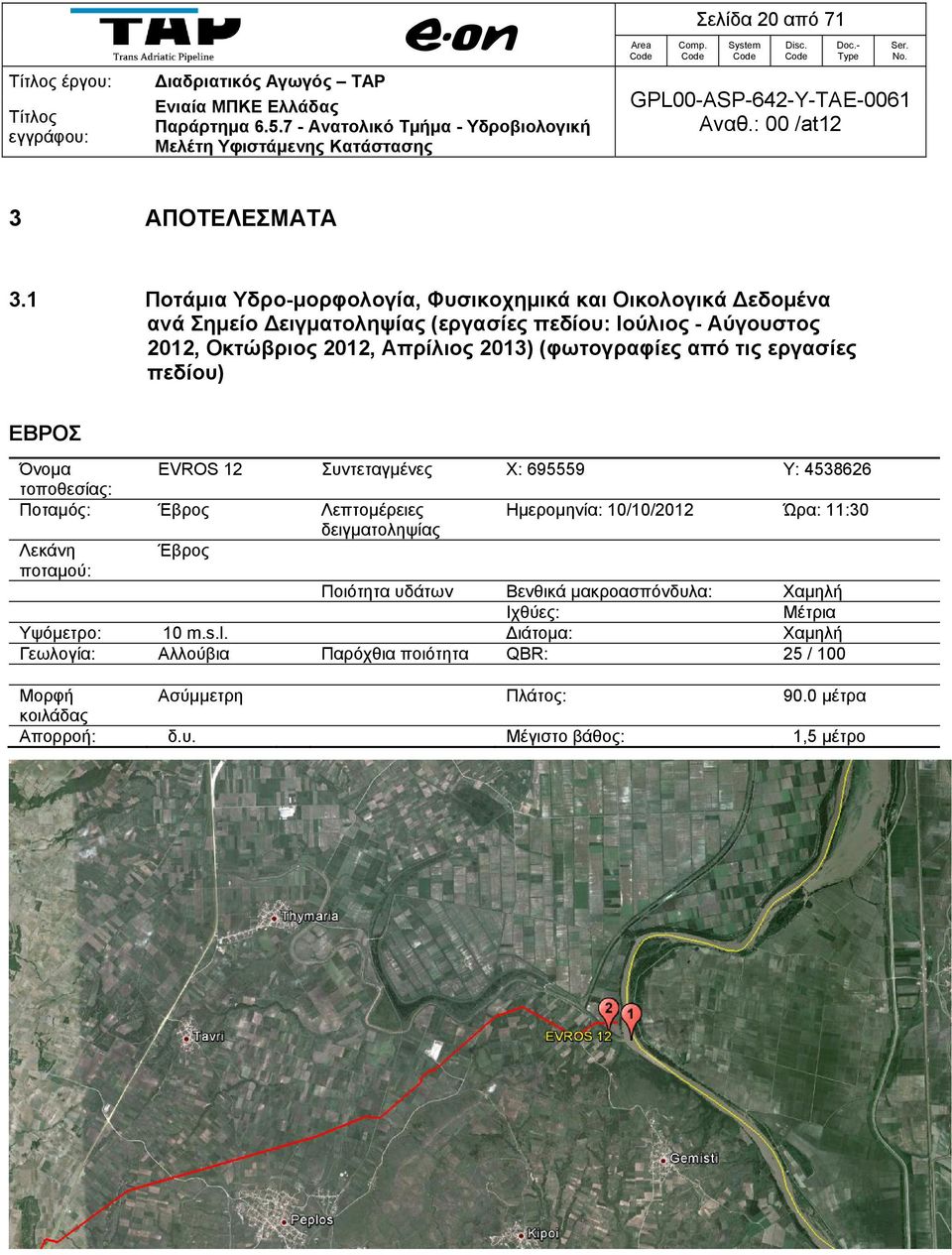 2013) (φωτογραφίες από τις εργασίες πεδίου) ΕΒΡΟΣ Όνομα EVROS 12 Συντεταγμένες X: 695559 Y: 4538626 τοποθεσίας: Ποταμός: Έβρος Λεπτομέρειες Ημερομηνία: