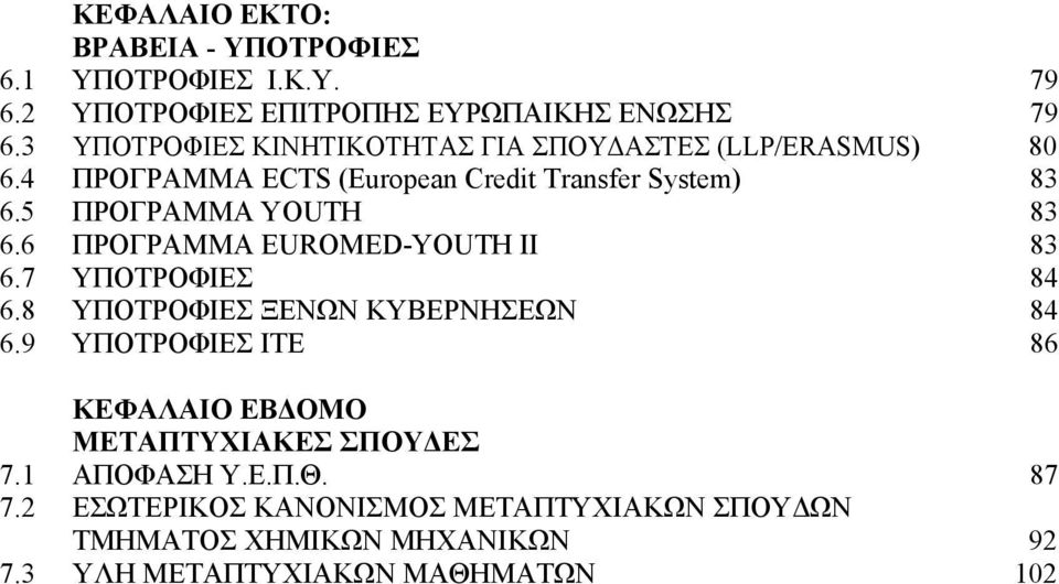 5 ΠΡΟΓΡΑΜΜΑ YOUTH 83 6.6 ΠΡΟΓΡΑΜΜΑ EUROMED-YOUTH ΙΙ 83 6.7 ΥΠΟΤΡΟΦΙΕΣ 84 6.8 ΥΠΟΤΡΟΦΙΕΣ ΞΕΝΩΝ ΚΥΒΕΡΝΗΣΕΩΝ 84 6.