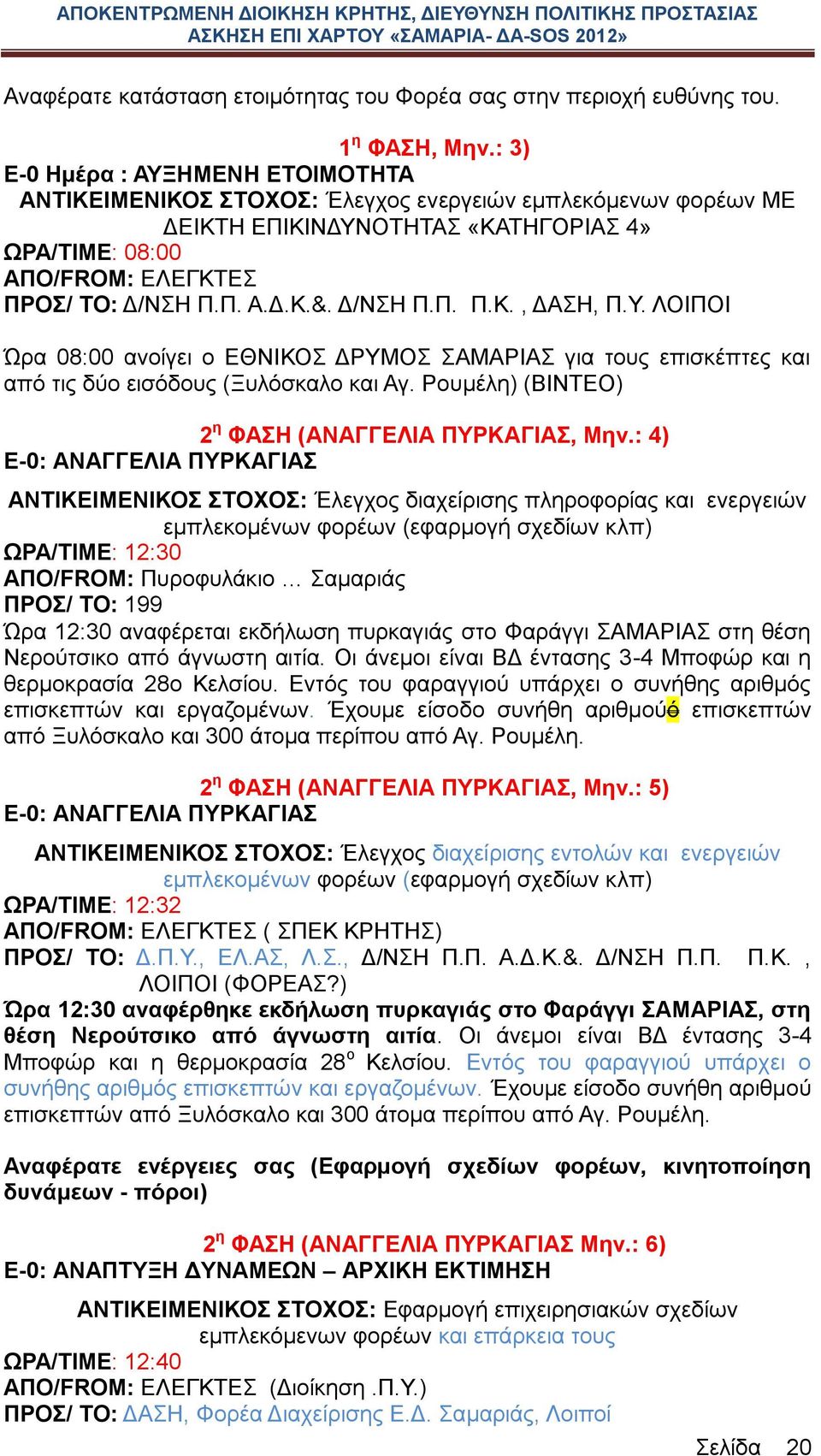 Δ/ΝΣΗ Π.Π. Π.Κ., ΔΑΣΗ, Π.Υ. ΛΟΙΠΟΙ Ώρα 08:00 ανοίγει ο ΕΘΝΙΚΟΣ ΔΡΥΜΟΣ ΣΑΜΑΡΙΑΣ για τους επισκέπτες και από τις δύο εισόδους (Ξυλόσκαλο και Αγ. Ρουμέλη) (ΒΙΝΤΕΟ) 2 η ΦΑΣΗ (ΑΝΑΓΓΕΛΙΑ ΠΥΡΚΑΓΙΑΣ, Μην.