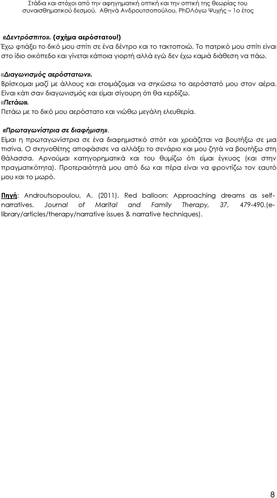 Βρίσκομαι μαζί με άλλους και ετοιμάζομαι να σηκώσω το αερόστατό μου στον αέρα. Είναι κάτι σαν διαγωνισμός και είμαι σίγουρη ότι θα κερδίζω. «Πετάω».