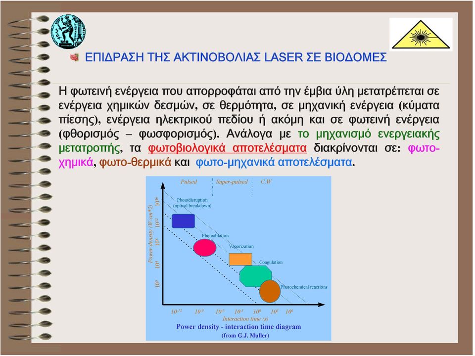 Ανάλογα με το μηχανισμό ενεργειακής μετατροπής, τα φωτοβιολογικά αποτελέσματα διακρίνονται σε: φωτοχημικά, φωτο-θερμικά και φωτο-μηχανικά αποτελέσματα. Pulsed Super-pulsed C.