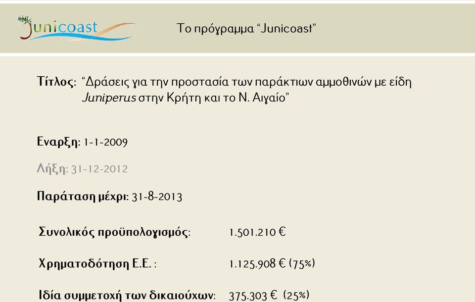 Αιγαίο Εναρξη: 1-1-2009 Λήξη: 31-12-2012 Παράταση μέχρι: 31-8-2013