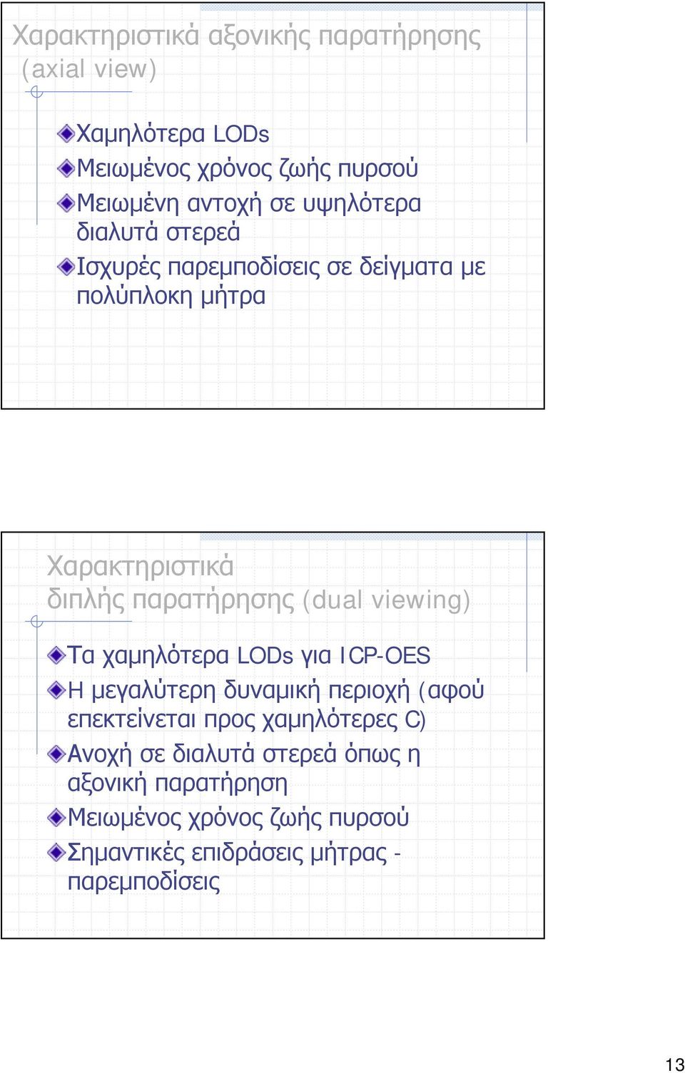 (dual viewing) Τα χαμηλότερα LODs για ICP-OES H μεγαλύτερη δυναμική περιοχή (αφού επεκτείνεται προς χαμηλότερες C)