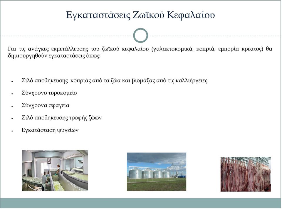 εγκαταστάσεις όπως: Σιλό αποθήκευσης κοπριάς από τα ζώα και βιομάζας από τις