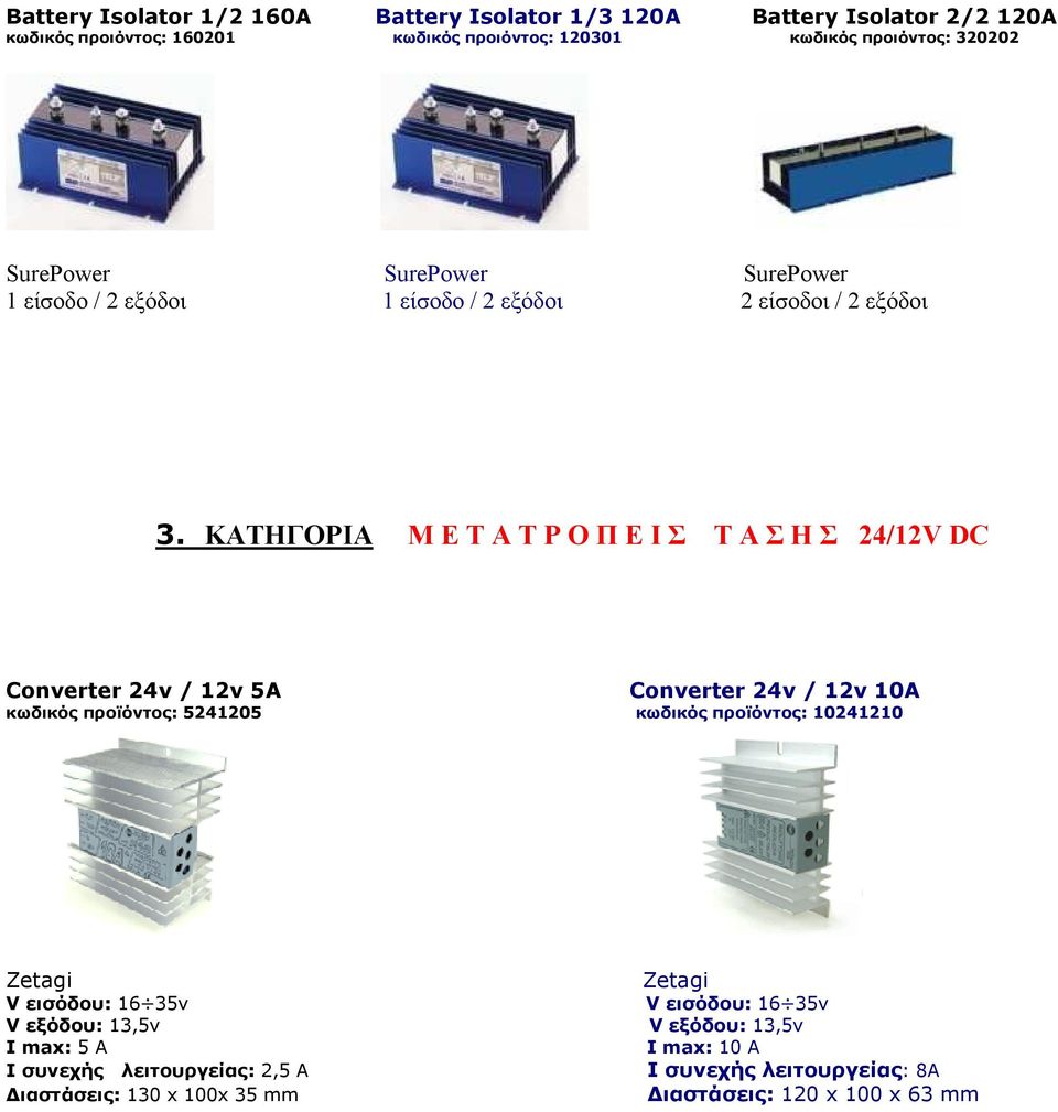 ΚΑΤΗΓΟΡΙΑ Μ Ε Τ Α Τ Ρ Ο Π Ε Ι Σ Τ Α Σ Η Σ 24/12V DC Converter 24v / 12v 5A Converter 24v / 12v 10A κωδικός προϊόντος: 5241205 κωδικός προϊόντος: 10241210