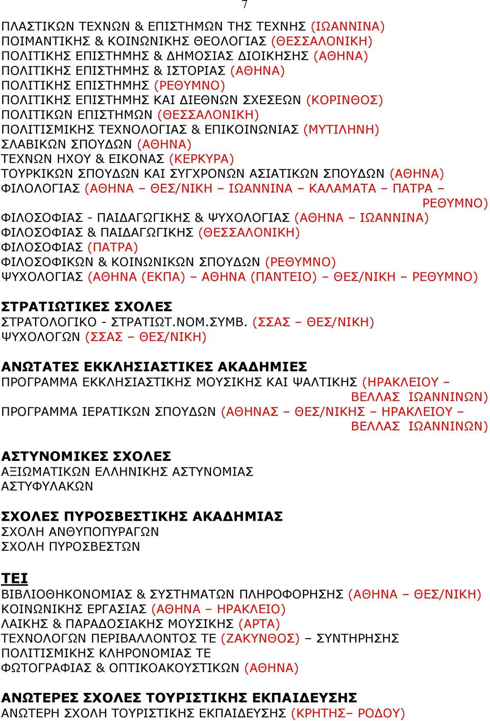 ΕΙΚΟΝΑΣ (ΚΕΡΚΥΡΑ) ΤΟΥΡΚΙΚΩΝ ΣΠΟΥΔΩΝ ΚΑΙ ΣΥΓΧΡΟΝΩΝ ΑΣΙΑΤΙΚΩΝ ΣΠΟΥΔΩΝ (ΑΘΗΝΑ) ΦΙΛΟΛΟΓΙΑΣ (ΑΘΗΝΑ ΘΕΣ/ΝΙΚΗ ΙΩΑΝΝΙΝΑ ΚΑΛΑΜΑΤΑ ΠΑΤΡΑ ΡΕΘΥΜΝΟ) ΦΙΛΟΣΟΦΙΑΣ - ΠΑΙΔΑΓΩΓΙΚΗΣ & ΨΥΧΟΛΟΓΙΑΣ (ΑΘΗΝΑ ΙΩΑΝΝΙΝΑ)