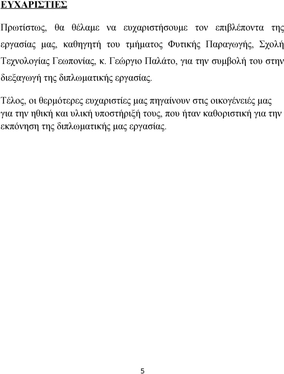 Γεώργιο Παλάτο, για την συμβολή του στην διεξαγωγή της διπλωματικής εργασίας.