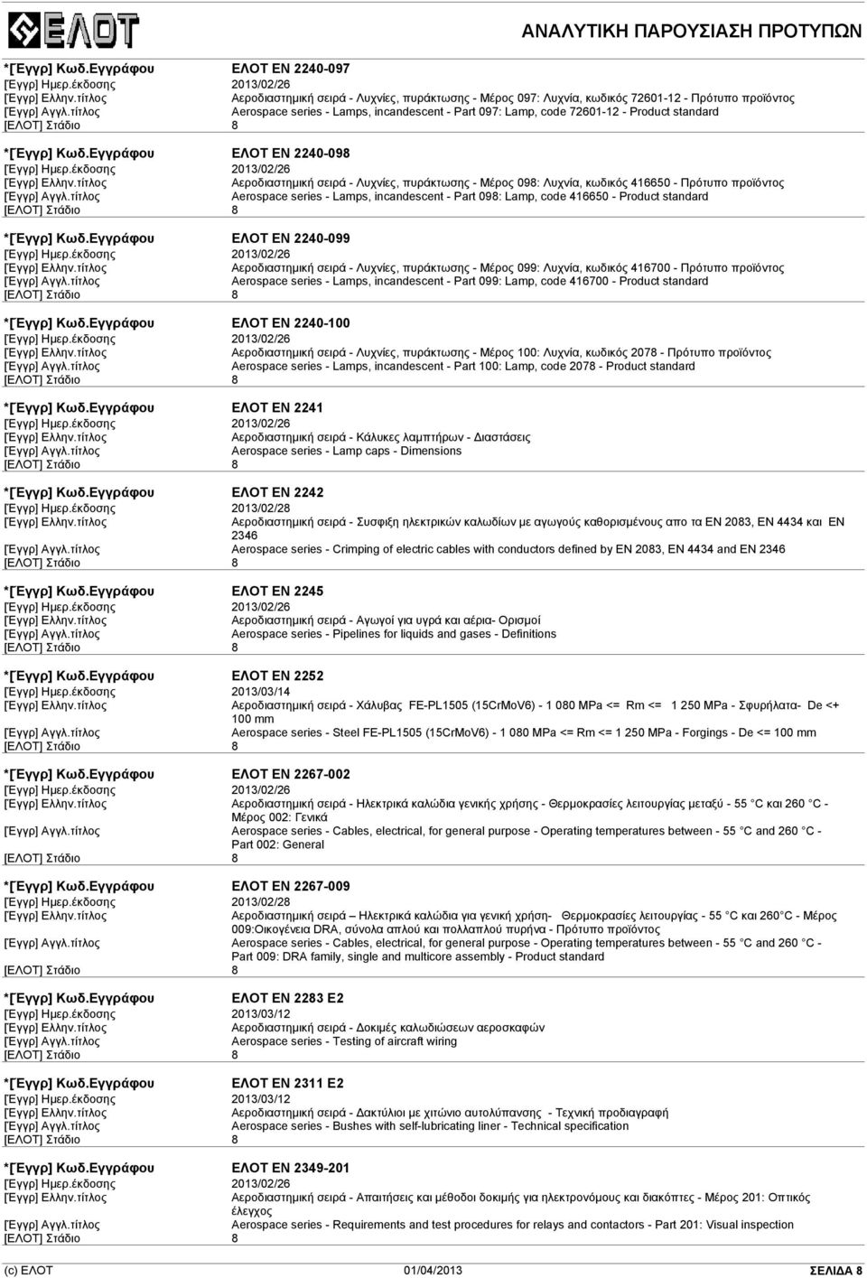 Product standard ΕΛΟΤ EN 2240-098 [Έγγρ] Ηµερ.