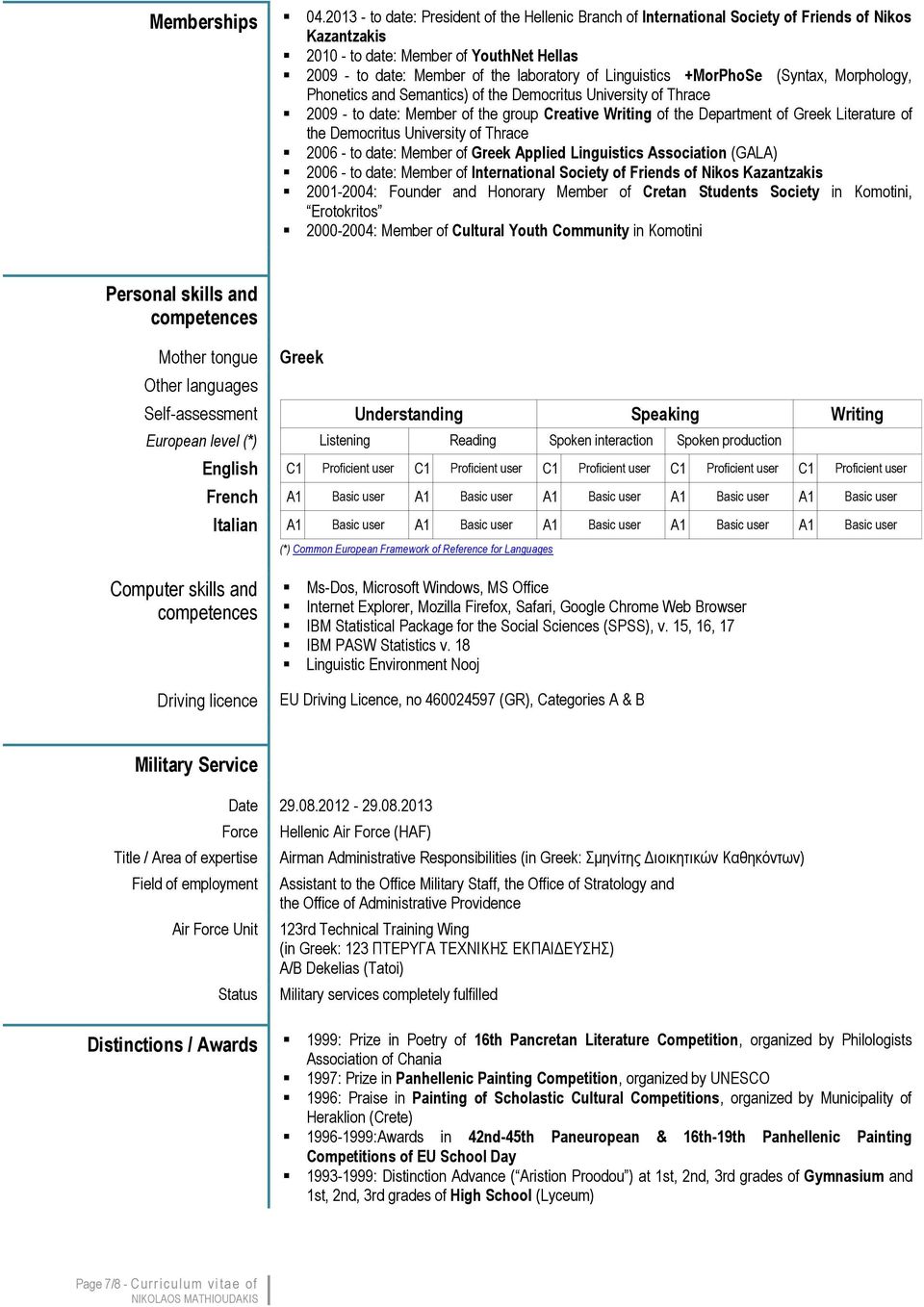 Linguistics +MorPhoSe (Syntax, Morphology, Phonetics and Semantics) of the Democritus University of Thrace 2009 - to date: Member of the group Creative Writing of the Department of Greek Literature